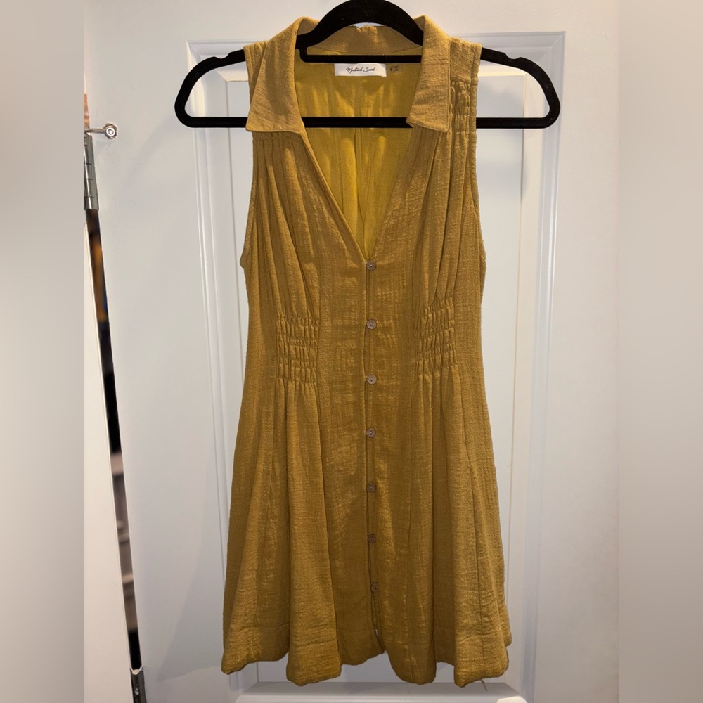 Button-Down Collared Midi Dress in Mustard Yellow
